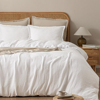 PHF 100% Natural Cotton Muslin Duvet Cover Set, Ultra Soft Breathable Absorbent, Luxurious Minimalist Gauze Bedding for All Season, Duvet Set with 2 Pillow Shams