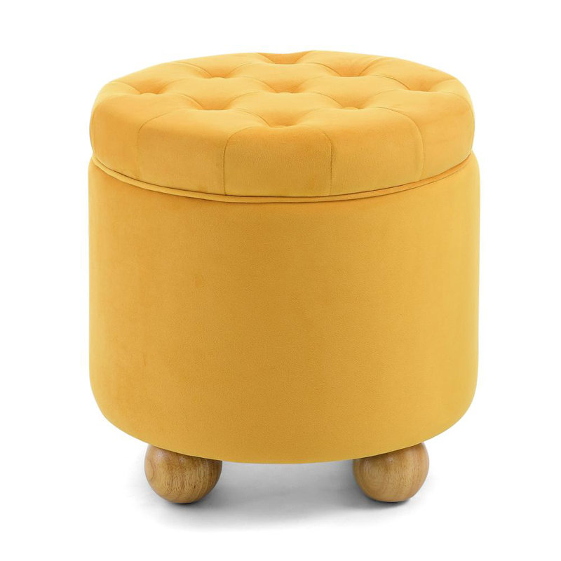 Upholstered Round Storage Ottoman, Yellow