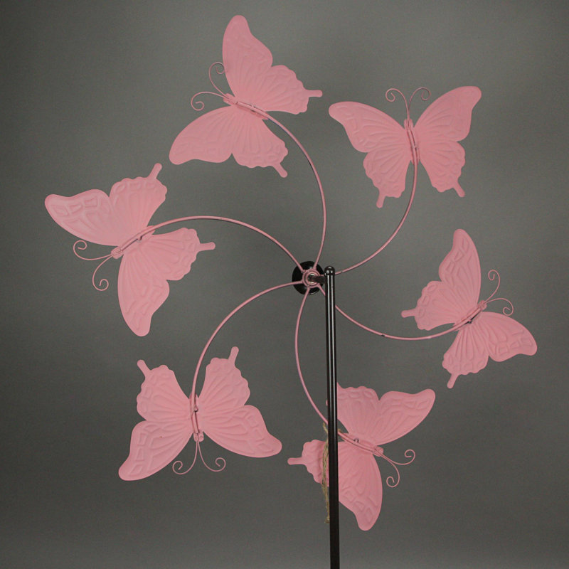 Katierra durable multicolor embossed metal butterfly garden wind spinner stake — 71 inches high, 30.25 inch diameter, 4.25 inches thick