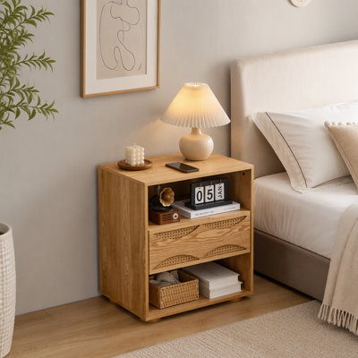 Table de chevet en rotin de style Mid-Century