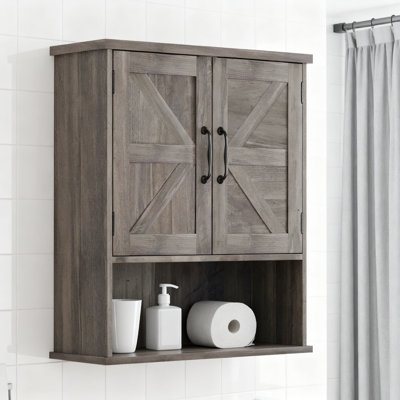 Farmhouse Wall Mounted Cabinet With Adjustable Shelf, Rustic Barn Door Storage For Bathroom, Living Room, Kitchen, And Laundry Room Organization
