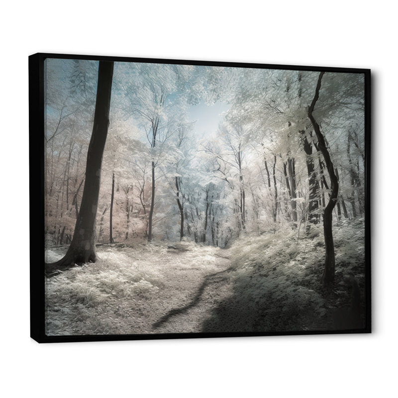 Ryiah " Snow Covered Trees ", 24" H x 32" W x 1" D, Black Floater Framed