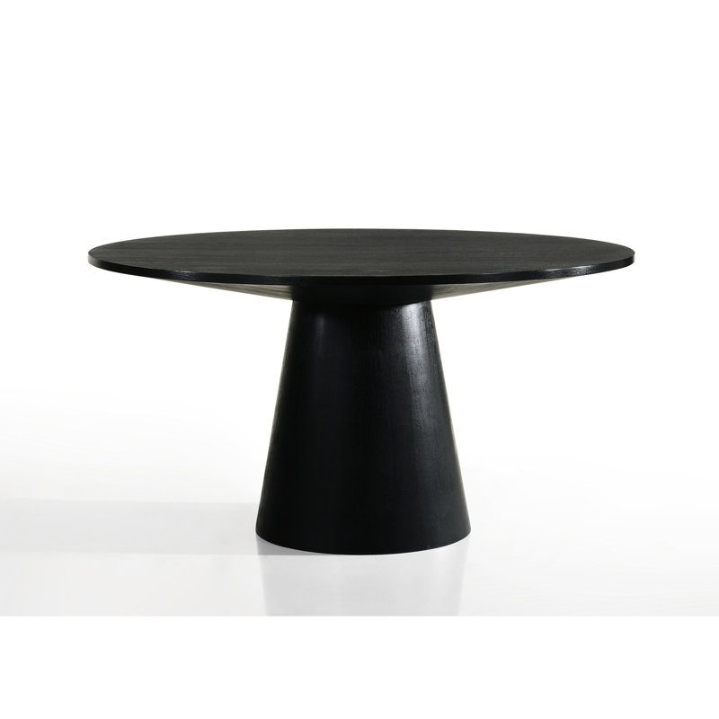 Table de salle à manger en ébène noire de 59 po de largeur, ronde et combinée, 29,67 po