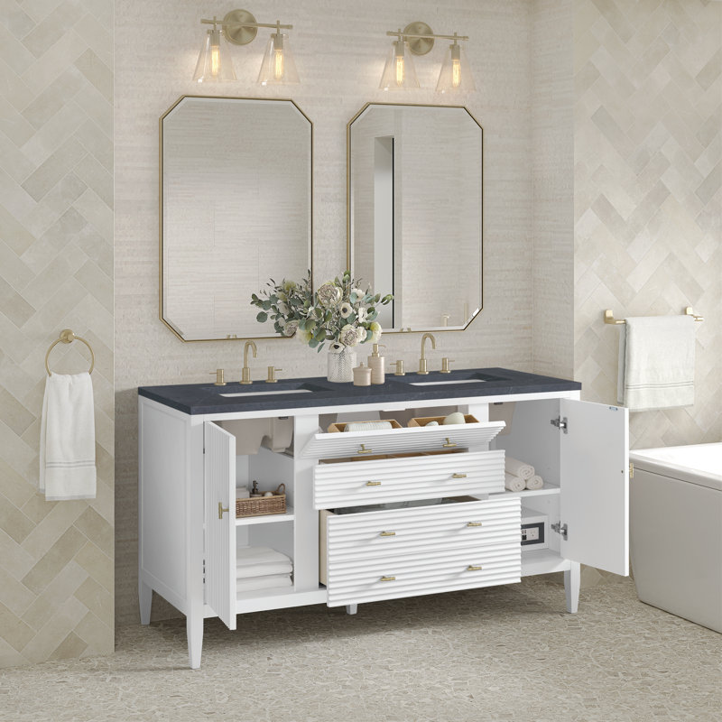 Myrrin 60'' W Double Vanity, Charcoal Soapstone, Bright White, 8" Widespread