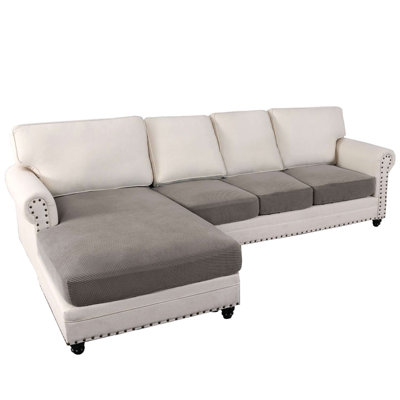 4 Pieces L Shape Chaise Cushion Cover for Both Left/Right (XL Sofa 3 Seater + 1 Chaise, Ivory)