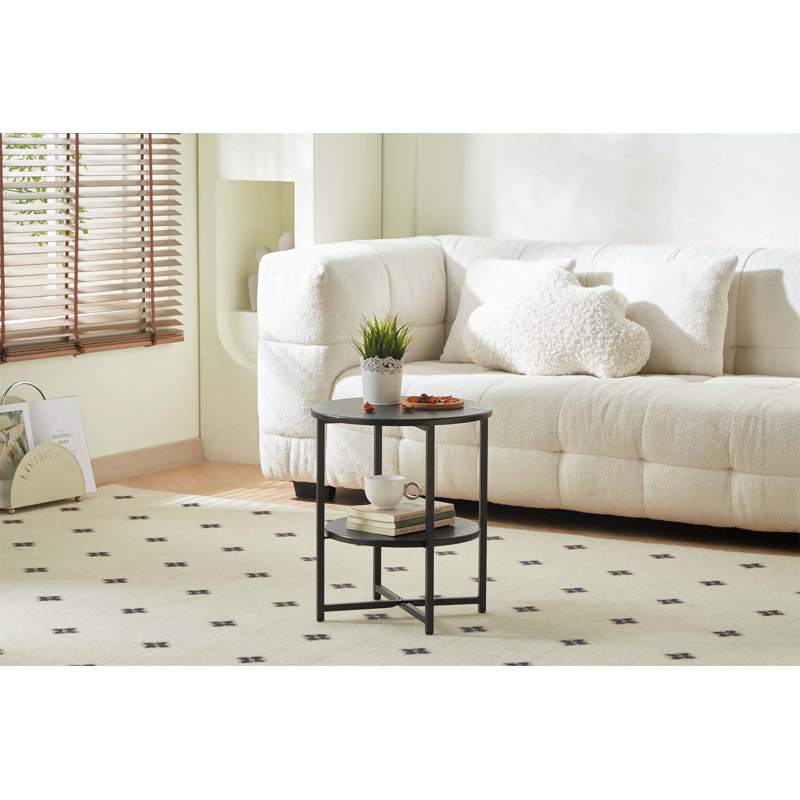 Table d'appoint ronde compacte avec 2 niveaux, décor campagnard pour petits espaces et utilisation polyvalente dans les chambres et les salons