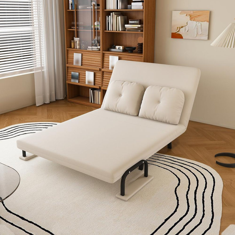 Canapé-lit pliant, dossier réglable à 5 positions avec coussin, Blanc