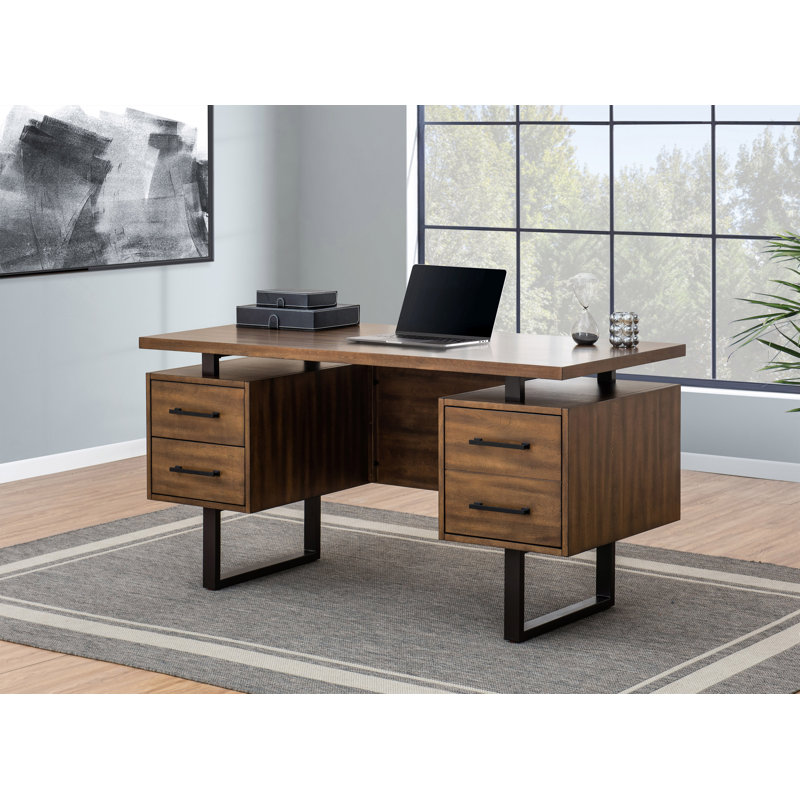 Sunjoy Computer Desk, 60 Inch Milano Floating Pedestal Desk, Modern Home Office Desk Large Work Station with Charging Station and Three Drawers