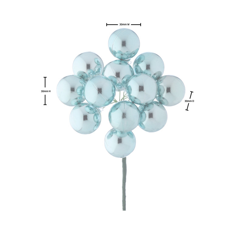 30mm Shatterproof Plastic 12 Bunch Shiney Stem Ball , Pale Blue