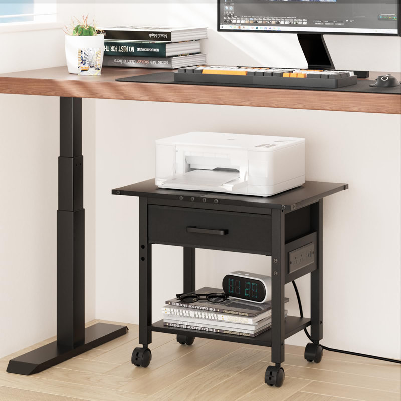 Support pour imprimante sous le bureau avec station de charge et ports USB, Noir