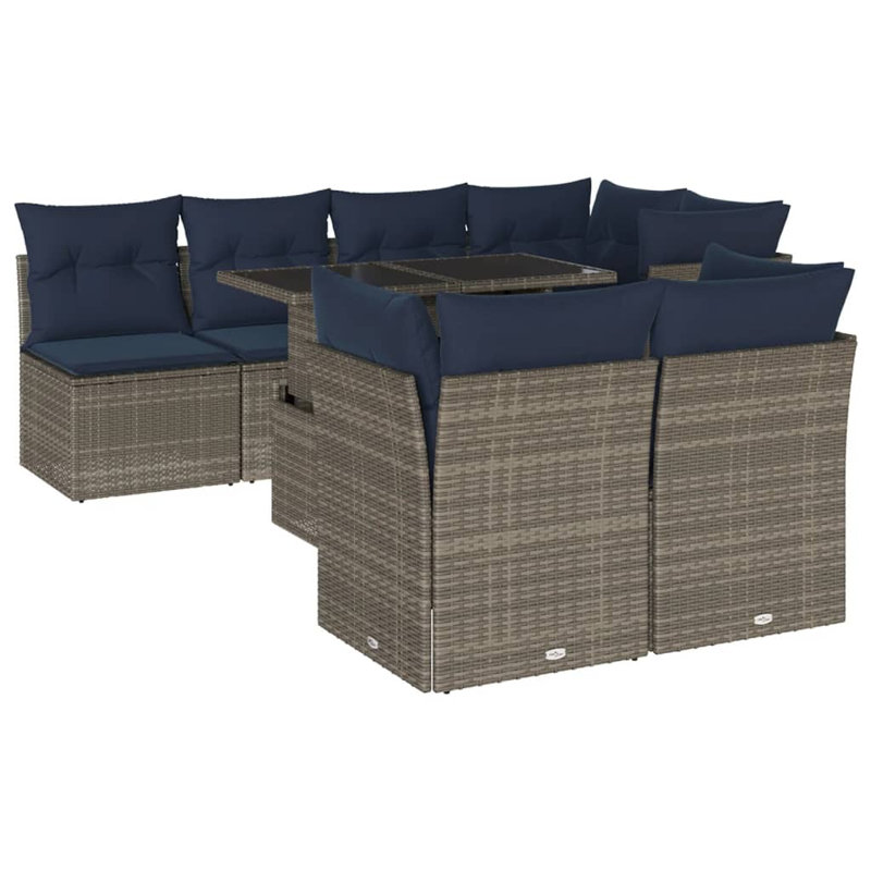  Ensemble de canapé de patio 8 pièces avec coussins en rotin de polyester gris, Gris, Marine