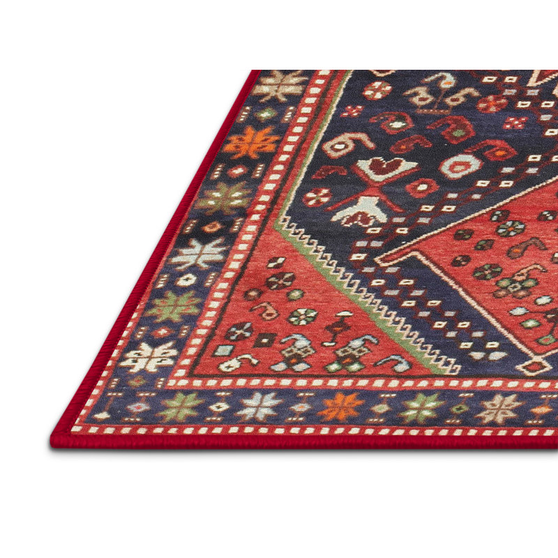 Tapis oriental rouge / rouille / bleus / brun / vert, Rectangle 4 pi x 6 pi