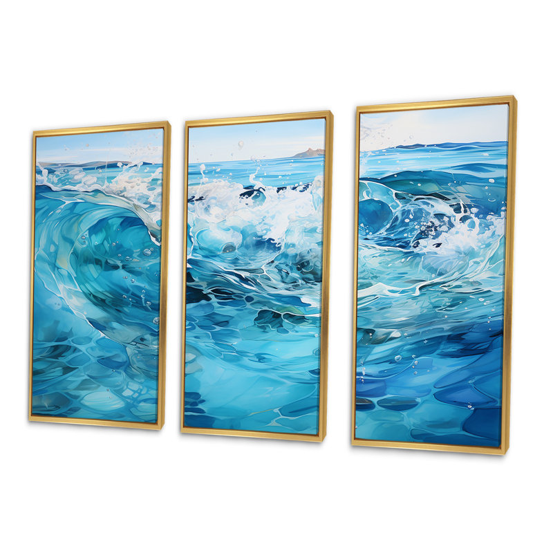 «Azure Water Dreams I - Abstract Impressionism», reproduction d'art, Cadre flottant doré, H 28 po x l 36 po x P 1 po
