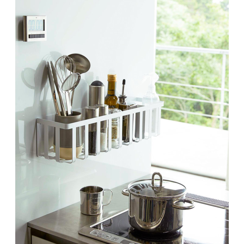 White Steel Magnetic Kitchen Storage Basket with Sliding Divider