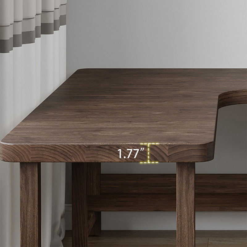 Bureau de direction en L en noyer massif en bois massif, Oui, 45,28 po H x 62,99 po L x 39,37 po P