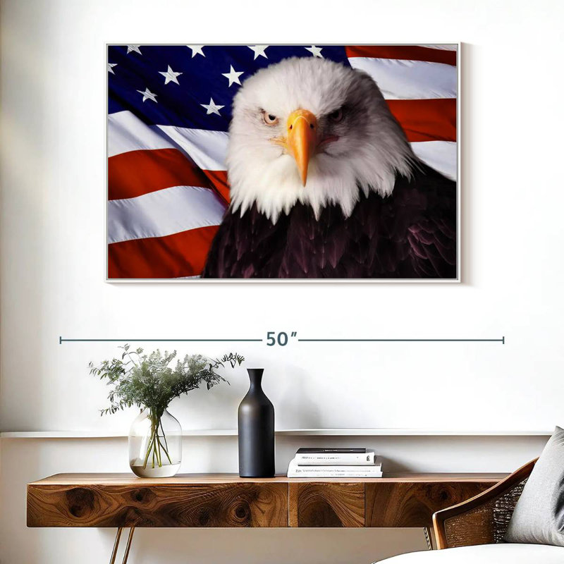 Drapeau américain, aigle à tête blanche, Cadre flottant blanc, 40 po x 27 po