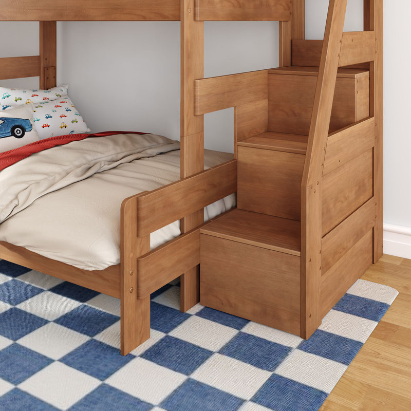 Modern Farmhouse Bunk Bed With Staircase, Farmhouse Pecan, Twin Over Full
