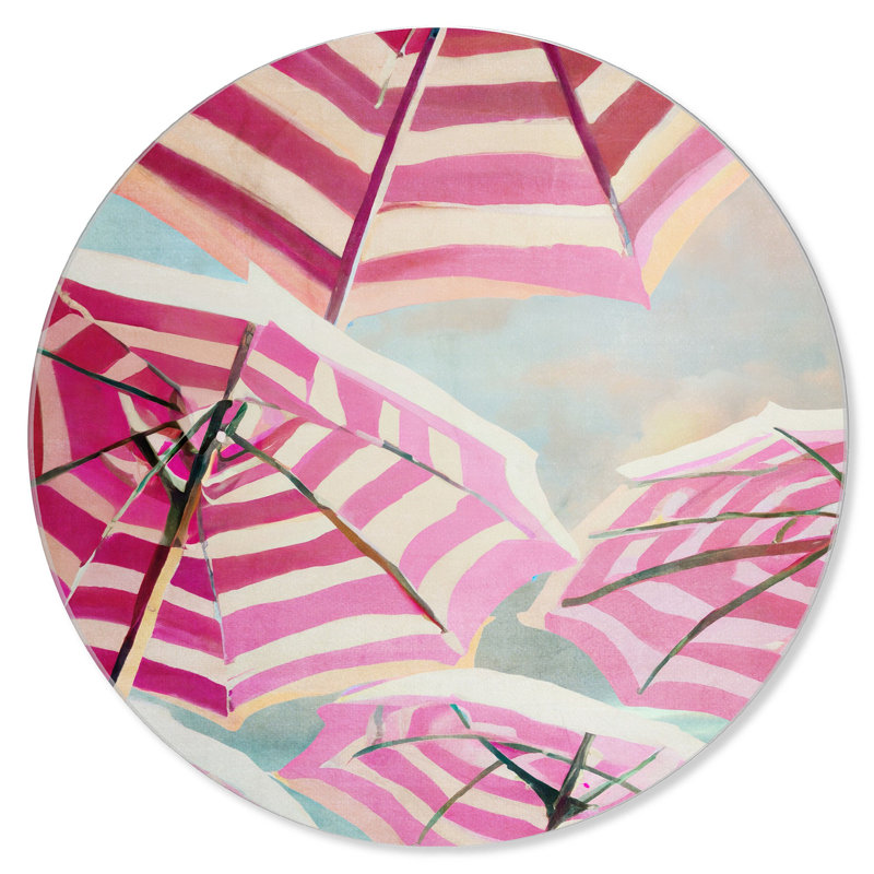Playa Parasols Round Acrylic Art by Oliver Gal, 24" H x 24" W