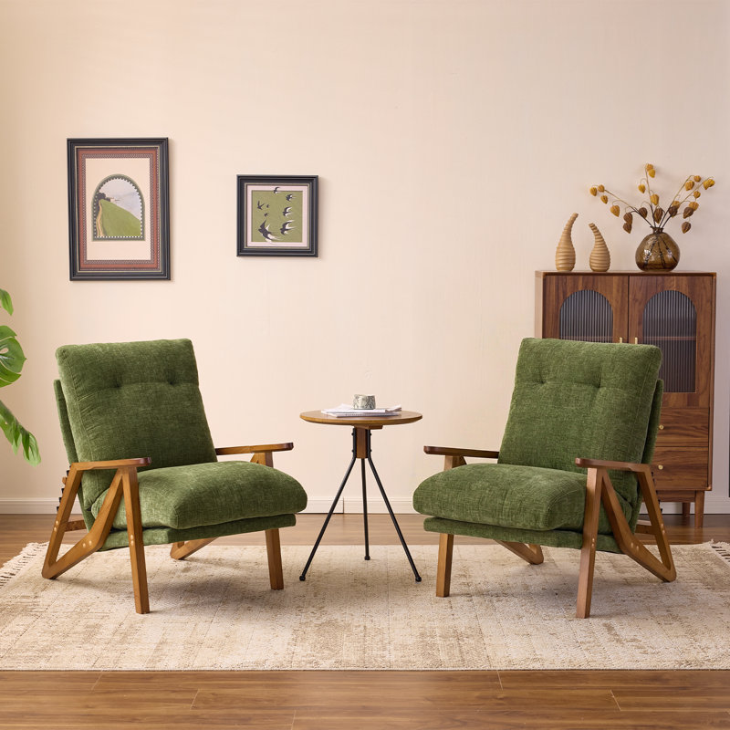 2 pièces Chaise d'appoint rembourrée en chenille avec dossier réglable à 5 positions, accoudoirs en bois d'hévéa, chaise de loisir d'intérieur