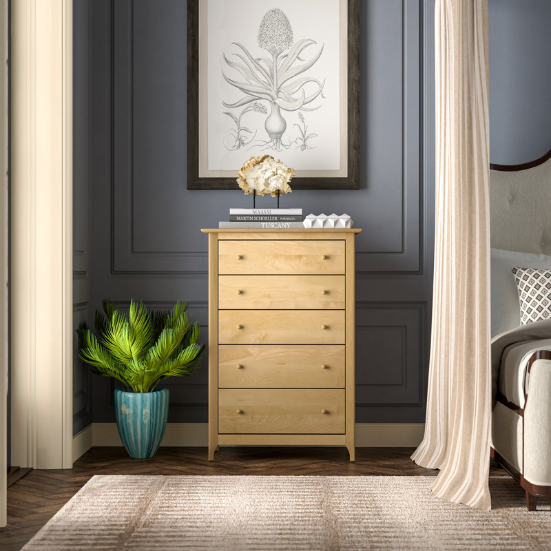 Sarah 5 - Drawer Solid Wood Dresser, Natural Cherry