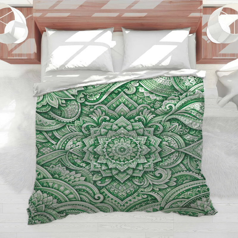 Green Intricate Mandala Comforter, Queen