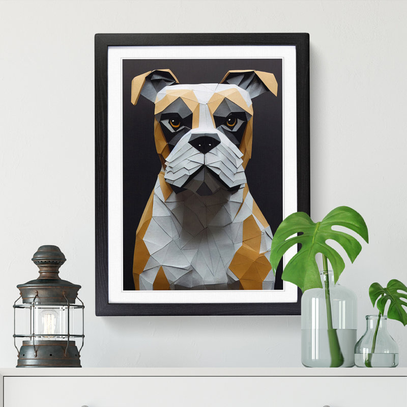 Boxer Dog Paper Mache Vol.1 - Single Picture Frame Print, 34cm H x 25cm W, Black Framed