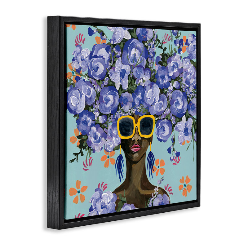 Cadre flottant Sunning In Blue Florals, design par Yvette St. Amant, Cadre flottant noir de jais, H 18 po x l 18 po