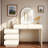 Luxury 2-in-1 Vanity Table With Leather Finish, 3-color Led Lighted Mirror, Adjustable Length And 5 Storage Drawers