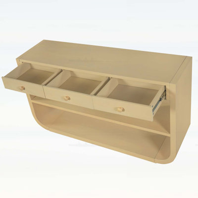 Modern Curved Console Table with 3 Soft-Close Drawers and 2 Open Shelves
