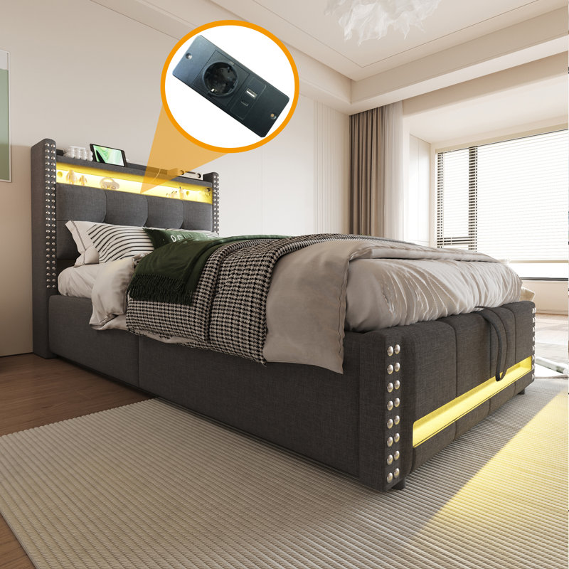 Upholstered Bed, Grey
