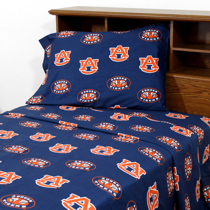 NCAA Sheet Set, Full Sheet Set + Fitted Sheet + Pillowcase, Auburn