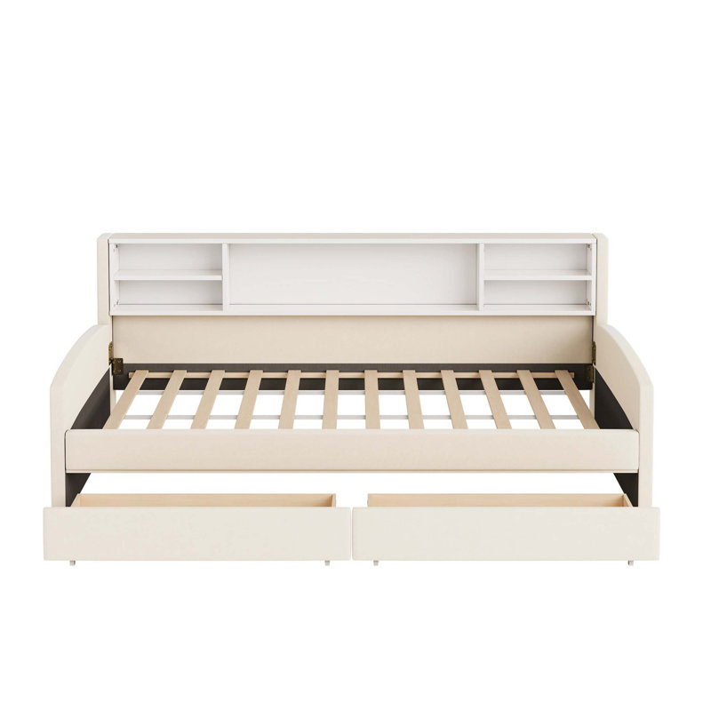 Lit plateforme simple tapissier avec rangement et tiroirs