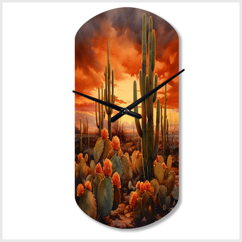 Cactus cuivre au Nevada - horloge murale asymétrique en métal, Petit