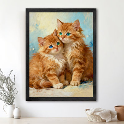 Art encadré noir, le chat orange en peluche, impression de style réaliste et mignon