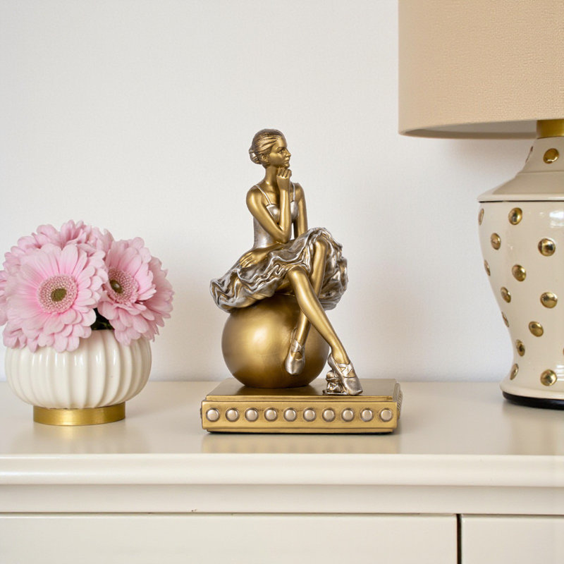 Seated Ballerina Figurine, Ballet Girl Resin Sculpture, Elegant Dancer Statue For Bedroom, Shelf, Or Office Decor, Gift For Ballet Lovers