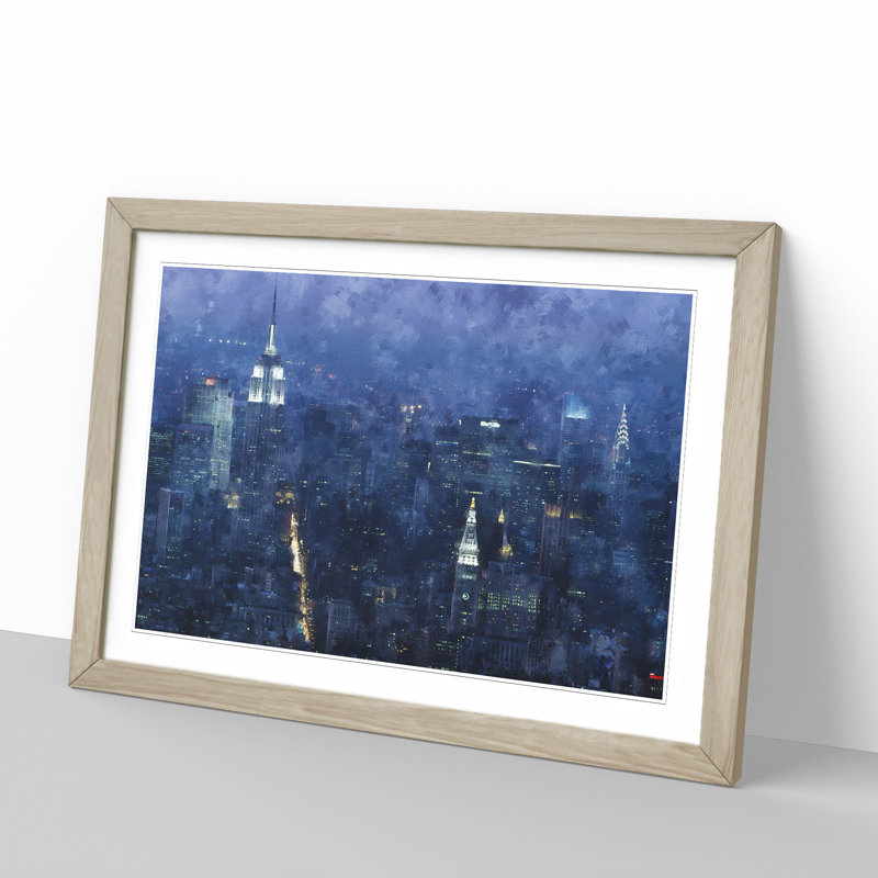 New York Skyline Vol.12 - Picture Frame Graphic Art, Oak Framed, 27cm H x 36cm W x 2cm D