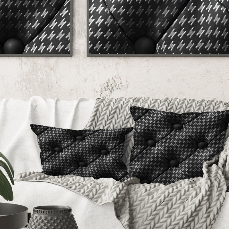 Coussin Black Houndstooth II - Mid-Century, H 16 po x l 16 po