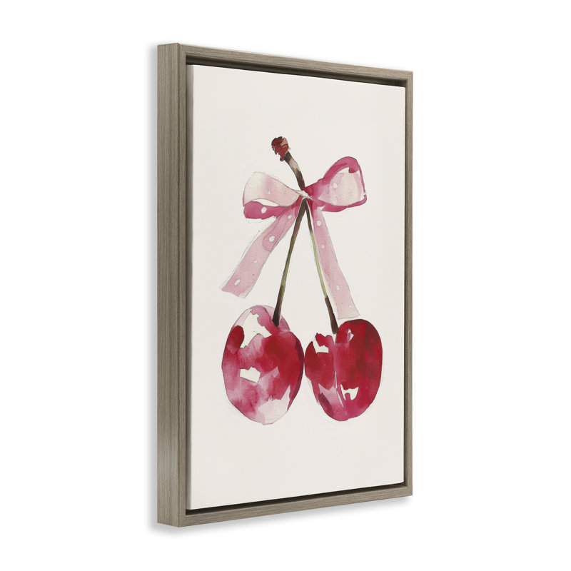 Mod Cherries Tied in Bow Floating Frame, design by LSR Creative Studio, Montalcino Elm Floater Frame, 25" H x 17" W