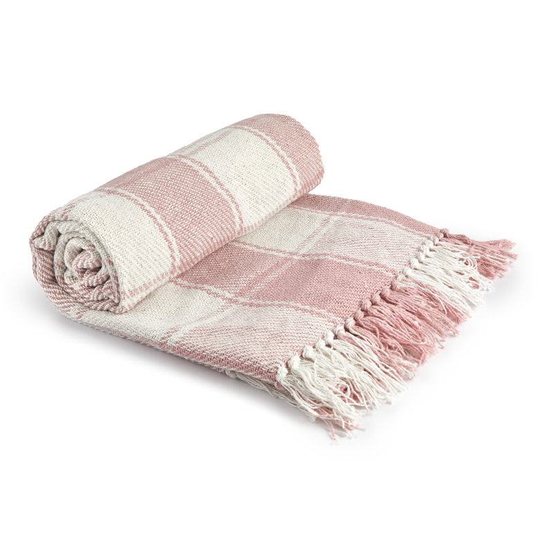 Allardt Hand Woven Throw Blanket, Blush Pink, 228cm W x 254cm L