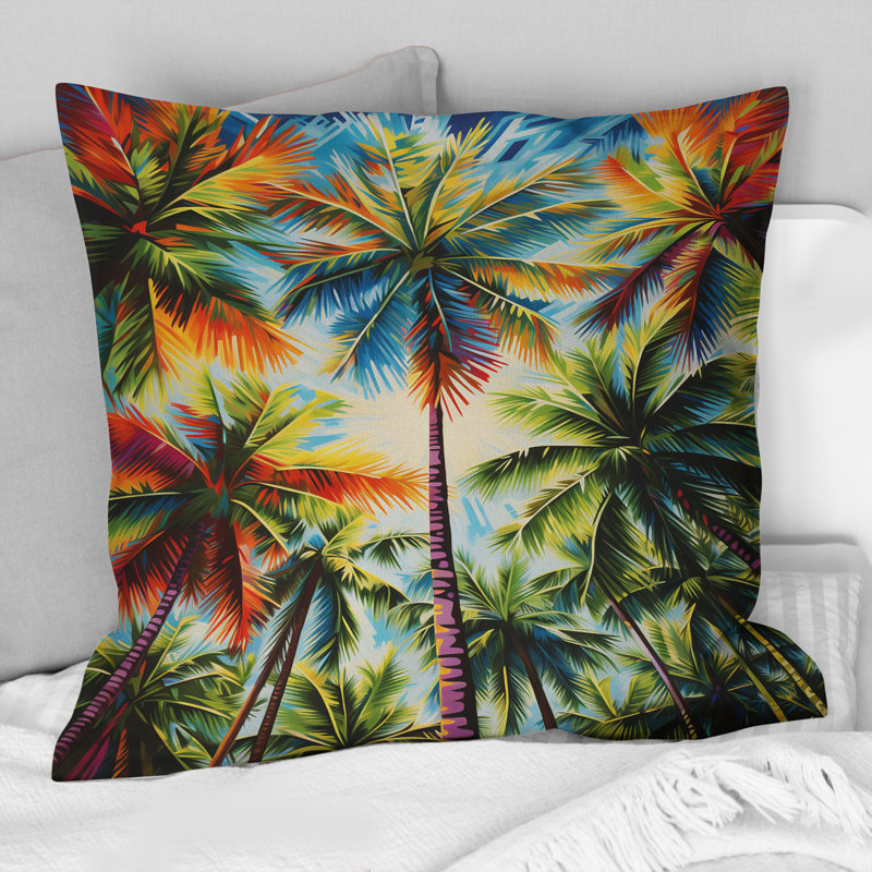 Coussin décoratif coloré "Palmiers Collage V" - imprimé palmiers et palmiers