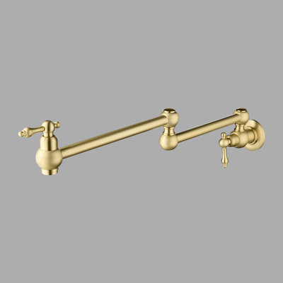 Wall Mounted Pot Filler Folding Kitchen Faucet Retractable Double Joint Swing Arm