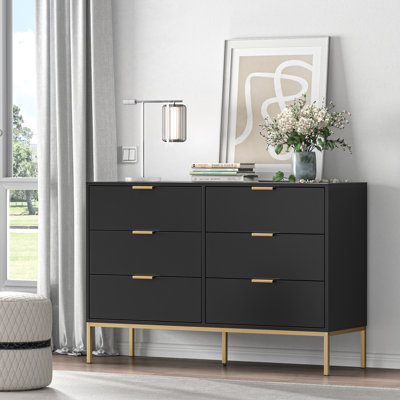 Alynia 6 - Drawer Dresser 47 '' W Double Dresser Black Bedroom Dresser