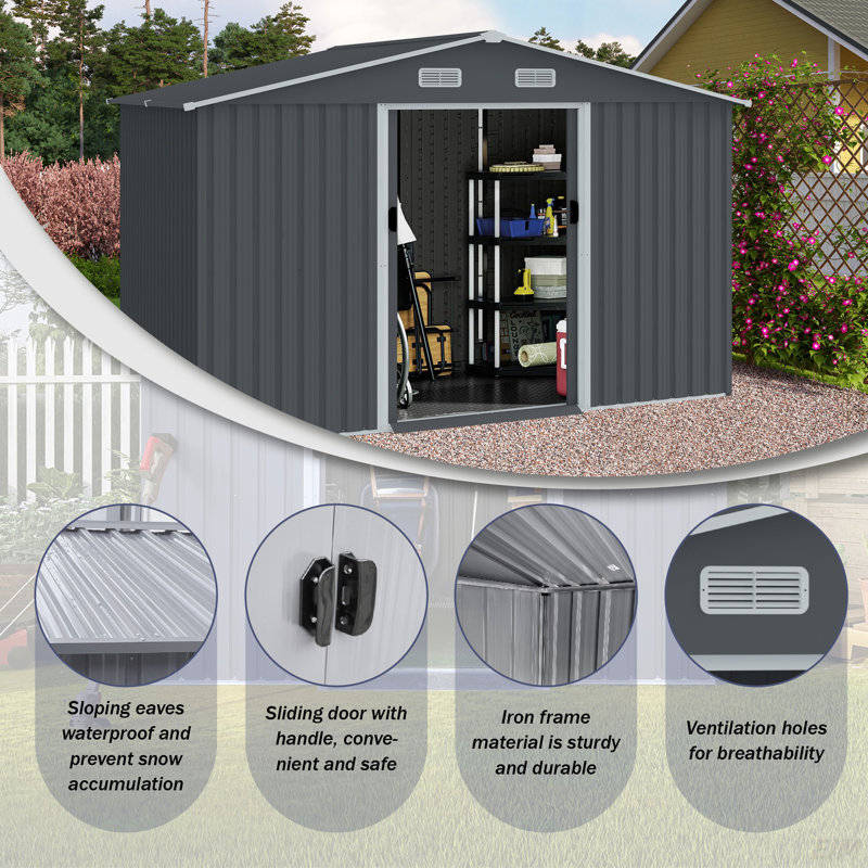Grande remise en métal pour l'extérieur, H 76,74 po x l 95,71 po x P 118,08 po
