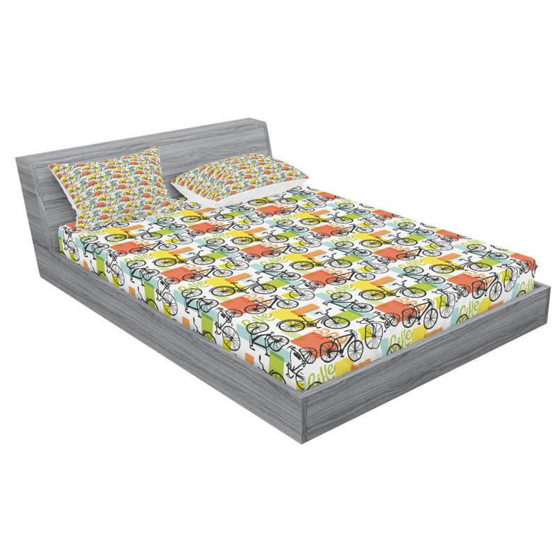 Microfiber Geometric Sheet Set, Full/Double Sheet Set+Fitted Sheet+2 Pillowcases
