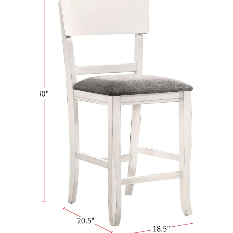 Of 2 Modern Counter Height Dining Chairs - White Solid Wood And Grey Padded Fabric Seat In Design