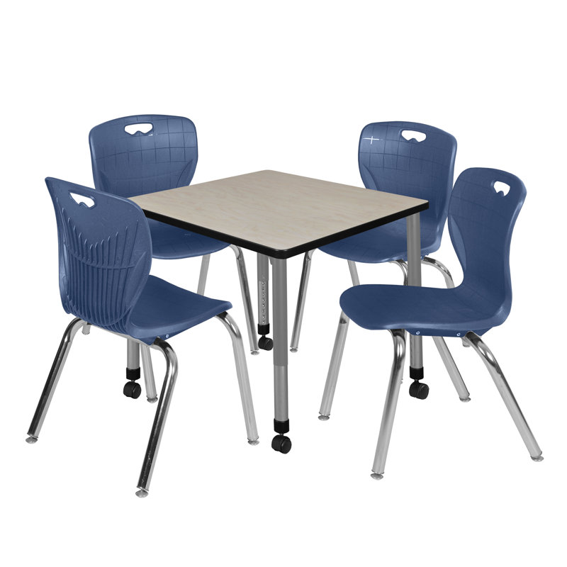 Ensemble de table de salle à manger L 42 po Romig Kee, Bleu, Érable, H 34 po x L 30 po x l 30 po