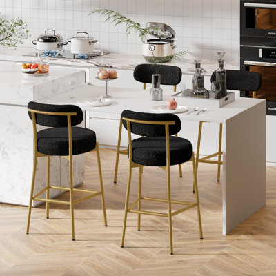 Bar Stools Set Of 2, Counter Height Bar Stools With Back And Metal Legs, High Top Island Chairs With Footrest, Sherpa Tall Kitchen Housel Boucle