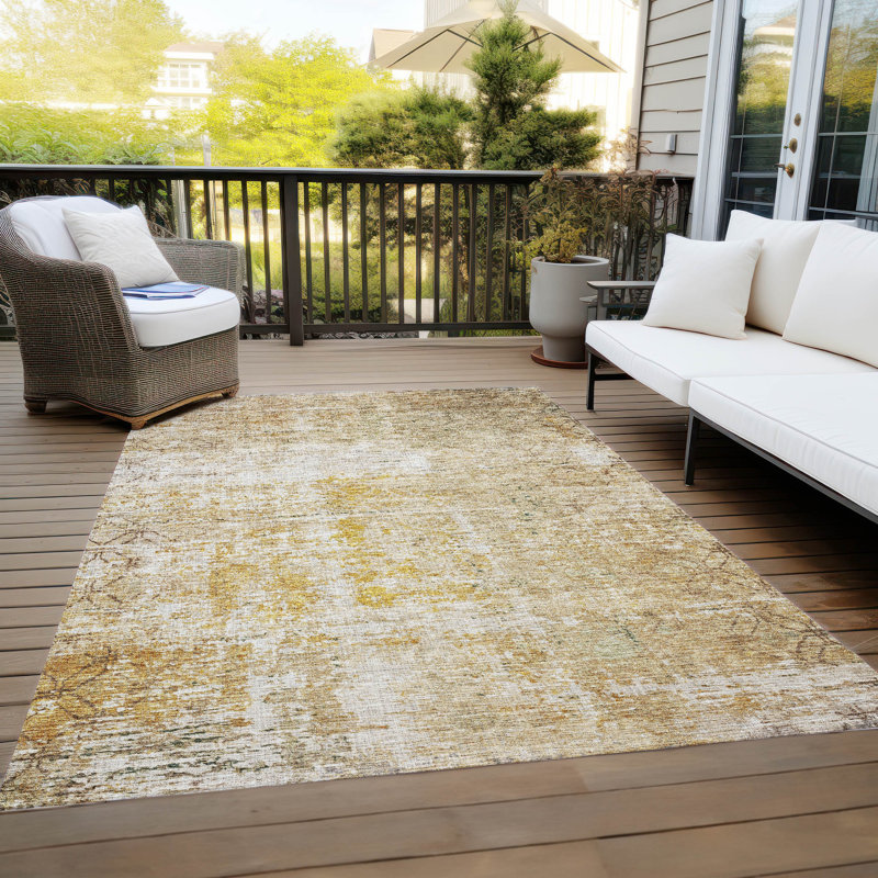 Red and Gold Synthetic Washable Rectangular Area Rug 3' x 5'