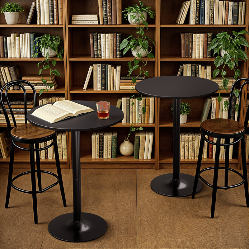 Nuno 2 - Piece 39.5" Pedestal Height Dining Tables, Round Bistro Bar Tables, Black, Black