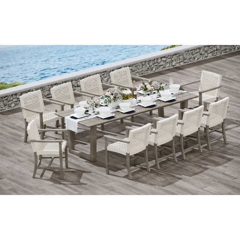 Ensemble de salle à manger 7 pièces en bois de teck vieilli de qualité A: table rectangulaire 98 "et fauteuils sans accoudoir aussi # 11AI3300